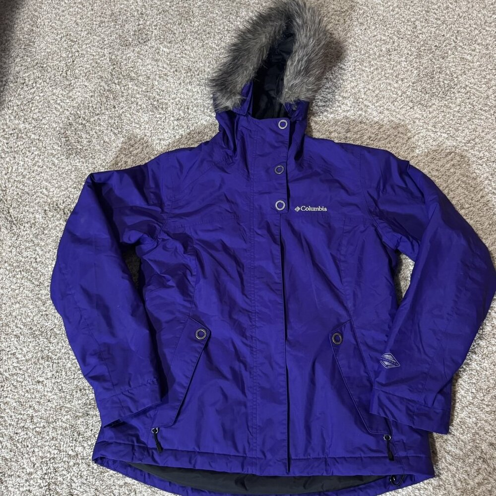 Columbia Winter Parka Jacket Women's Omni-Tech Purple Faux Fur Hood Size S